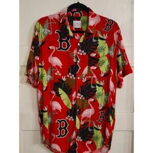 Boston Red Sox MLB Hawaiian Tropical Flamingo Shirt Floral Button Size M Adult
